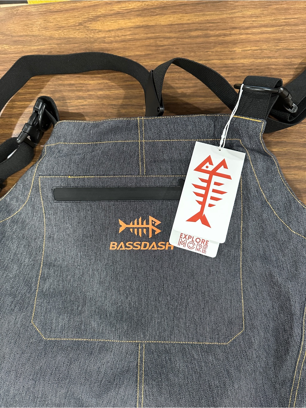Men's Gray Denim Bib Apron With Orange Logo